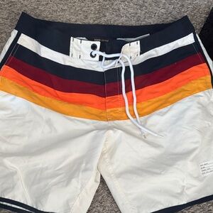 Adam Levine Collection Men's Striped Swim Shorts - Red, Orange, Yellow